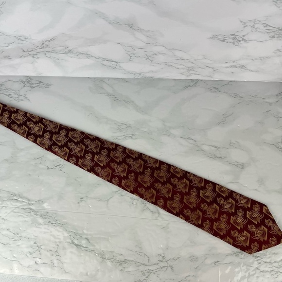 Audrey Buckner Mens Necktie Tie Burgundy Red Gold 100% European Silk Made In USA - Picture 2 of 8
